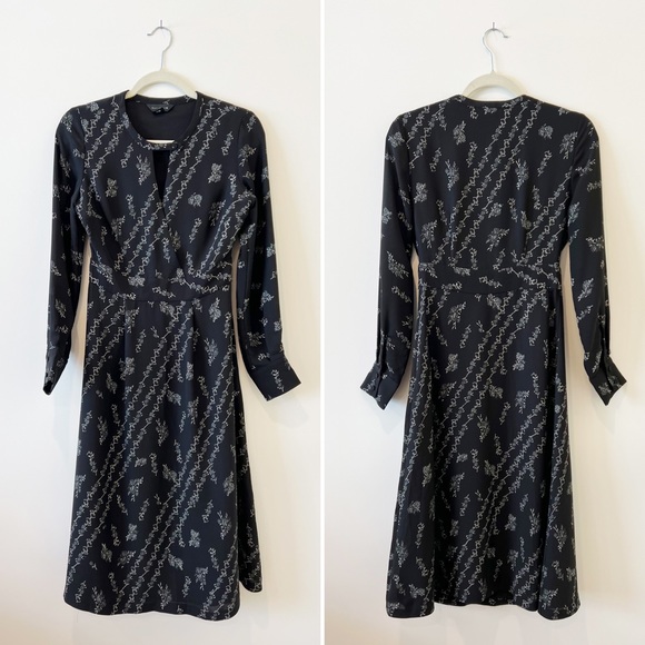 NWOT Club Monaco Islynn Faux Wrap Floral Print Midi Dress Long Sleeve Black 0 - Picture 4 of 11